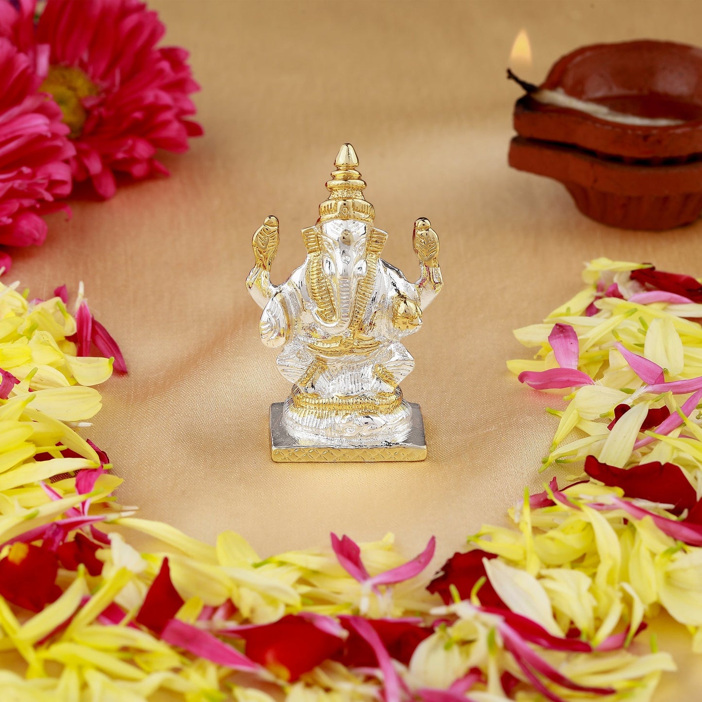 Estele Gold-Polished Spiritual Lord Bal Ganesha Idol for Gifts & HouseWarming/Home/Office Decors