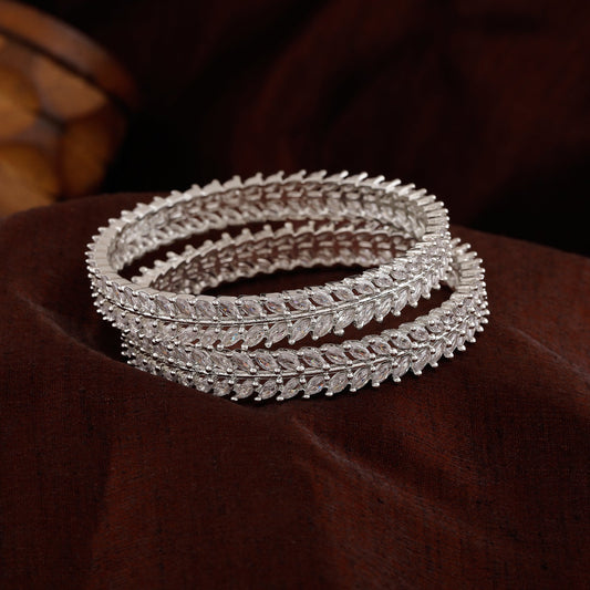 Estele Rhodium Plated Stunning White American Diamonds Enhanced 2:8 Size Bangles for Women