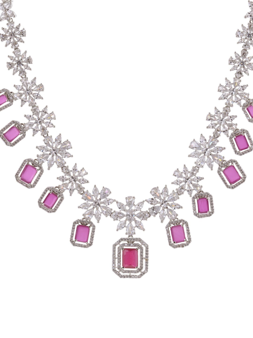 Saraf RS Jewellery Rhodium-Plated Pink AD studded Jewellery Set