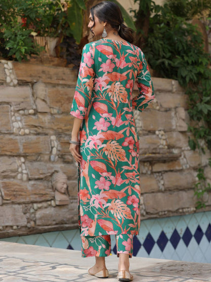 Kalini Floral Printed V-Neck Straight Kurta With Palazzos