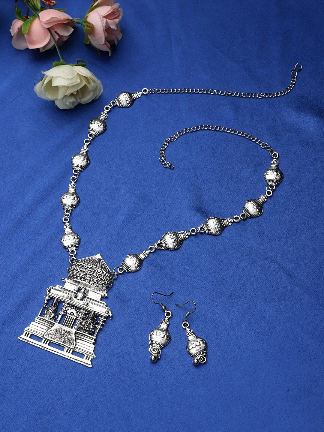 Cardinal Silver-Toned Oxidized Long Jewellery Set