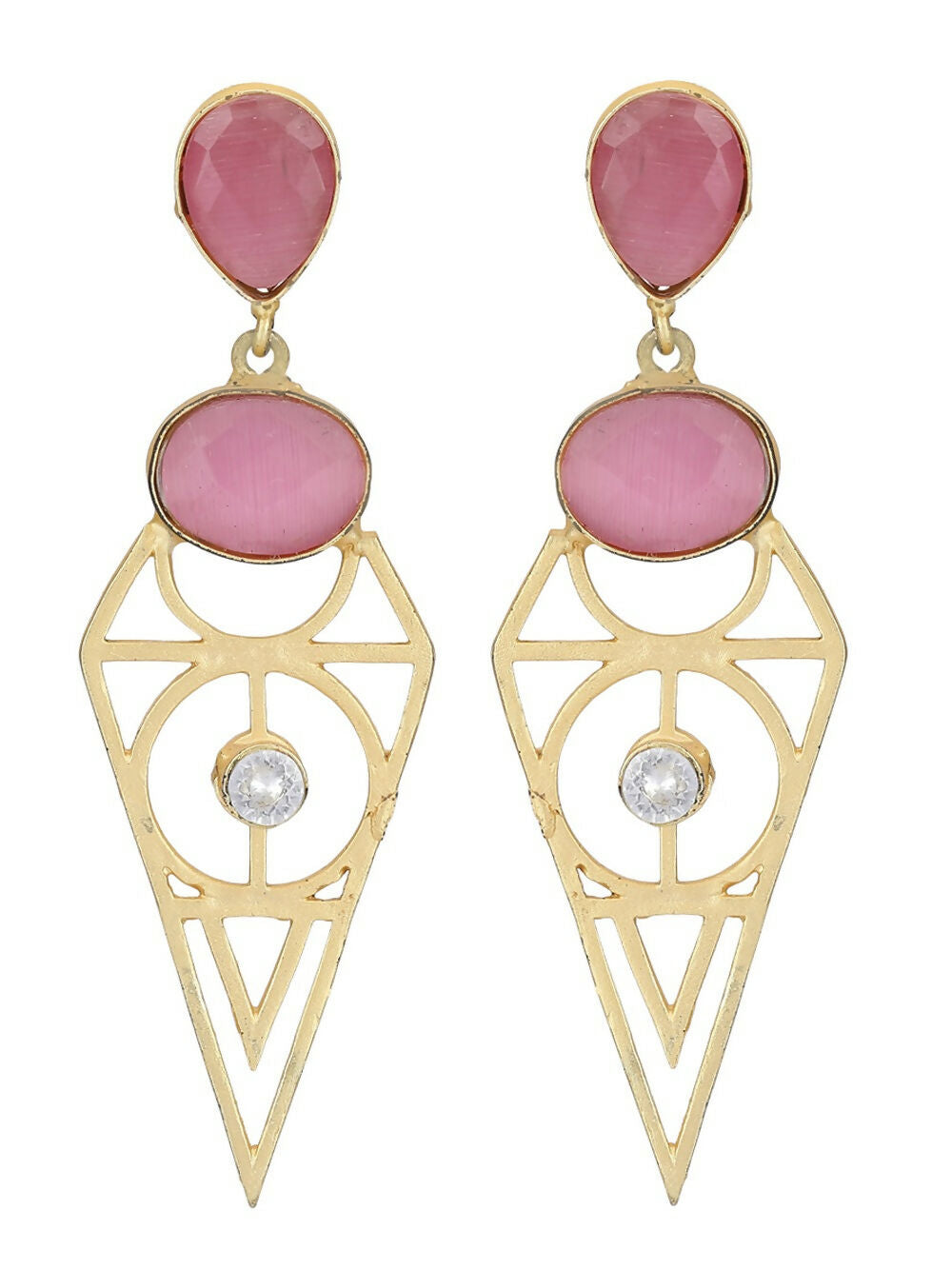 Joban Fashion Women Pink Stone Matte Gold Earrings