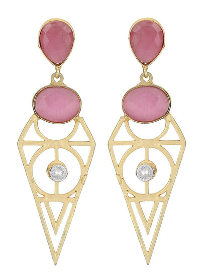 Joban Fashion Women Pink Stone Matte Gold Earrings
