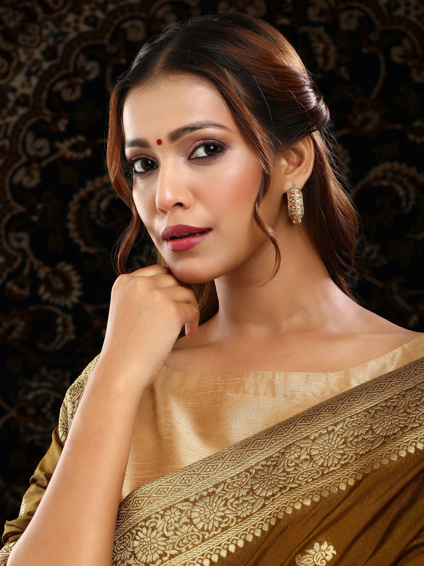 Ruby Raang Gold Polished Multi-Color Kundan Loops