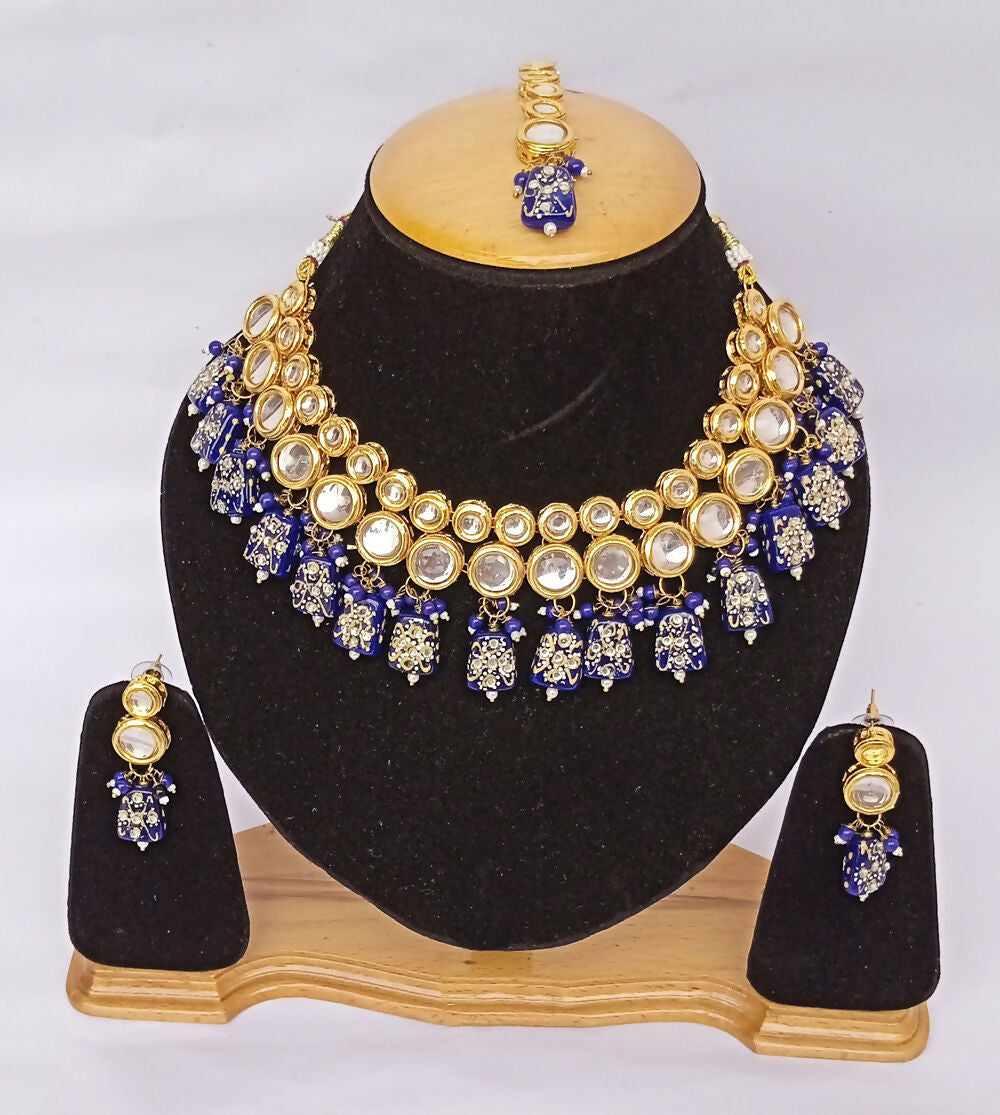 Joban Fashion Purplee Kundan Work Necklace Set