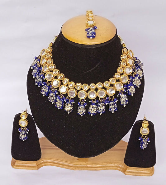 Joban Fashion Purplee Kundan Work Necklace Set