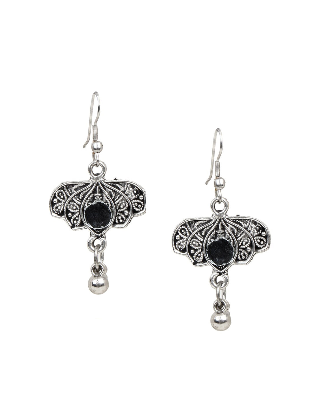 Cardinal Women Silver-Toned Oxidised Stone Studded & Beaded Heart Shaped Jewellery Set