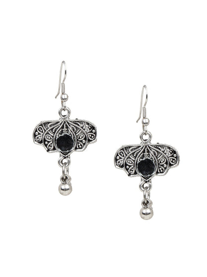 Cardinal Women Silver-Toned Oxidised Stone Studded & Beaded Heart Shaped Jewellery Set
