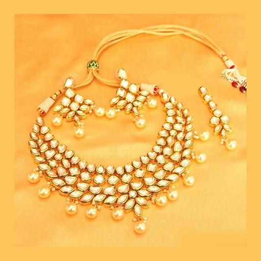 Joban Fashion Golden Kundan Work Necklace Set