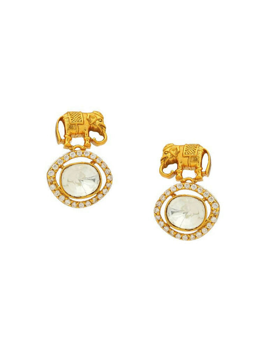 Elephant Studs with Kundan Drops - Ruby Raang