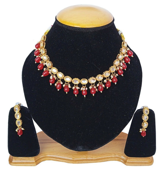 Joban Fashion Red kundan work Necklace Set