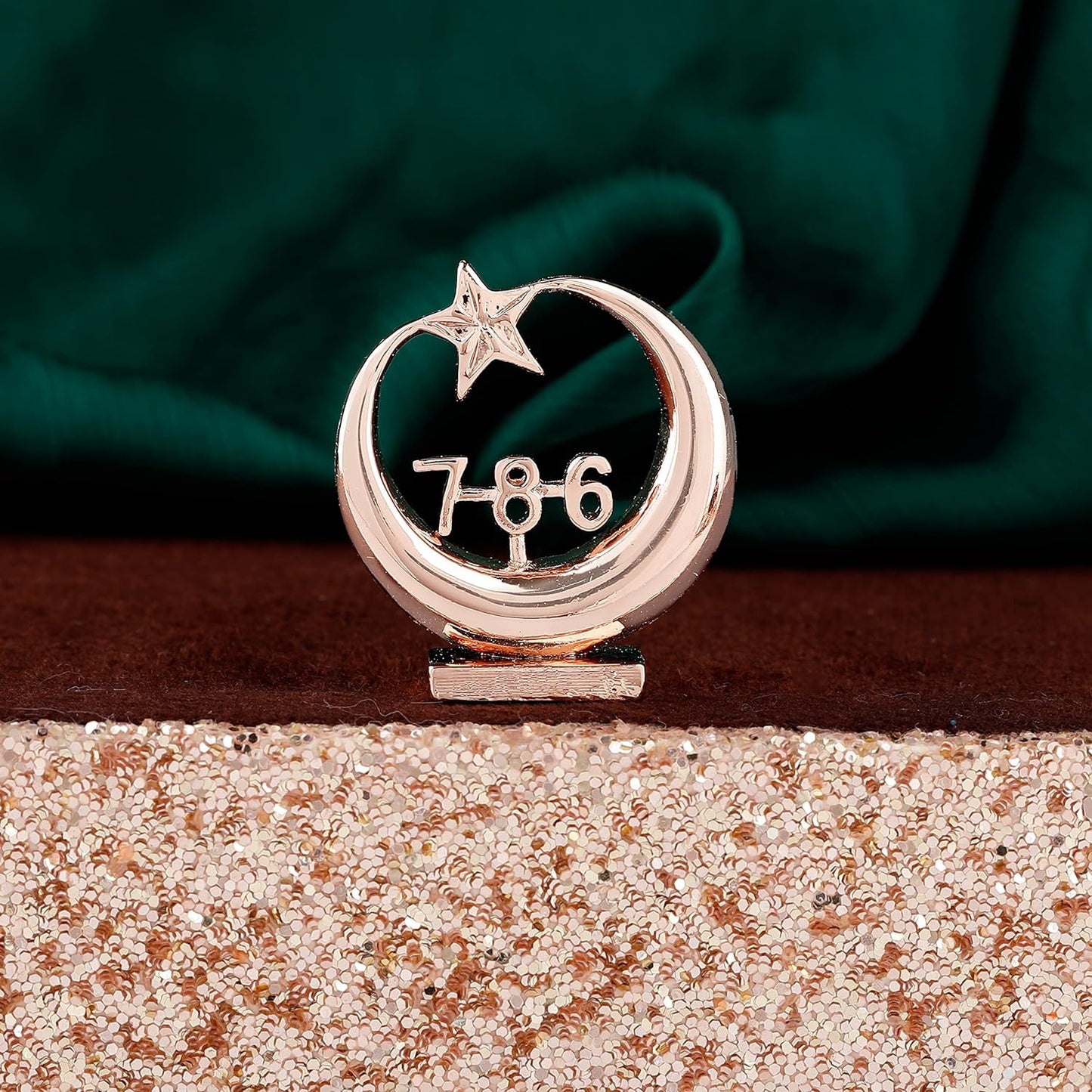 Estele Pink/Rose Gold-Polished Spiritual 786 Chand Taara Idol for Home Decorative/ Car Dashboard