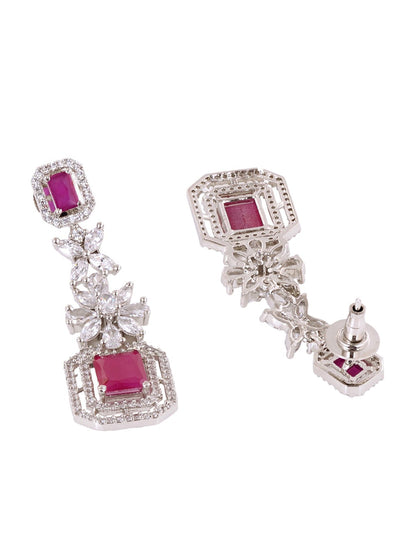 Saraf RS Jewellery Rhodium-Plated Pink AD studded Jewellery Set