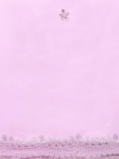 Anouk Lavender & Silver-Coloured Sequinned Organza Saree