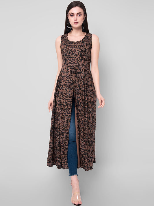 Kalini Women Brown & Black Abstract Print A-Line Kurta