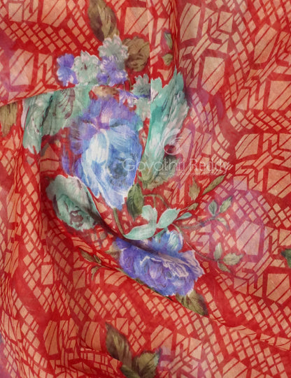 Shades of Tomato Mix Orange Colour Floral Design Semi Chanderi Saree By Gayathri Reddy Designer Studio