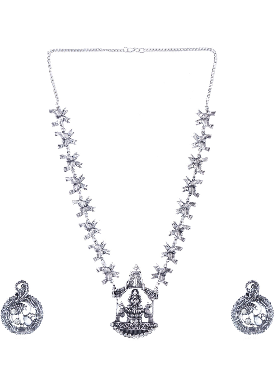 Cardinal Silver-Toned Oxidised Long Jewellery Set Jewellery Set