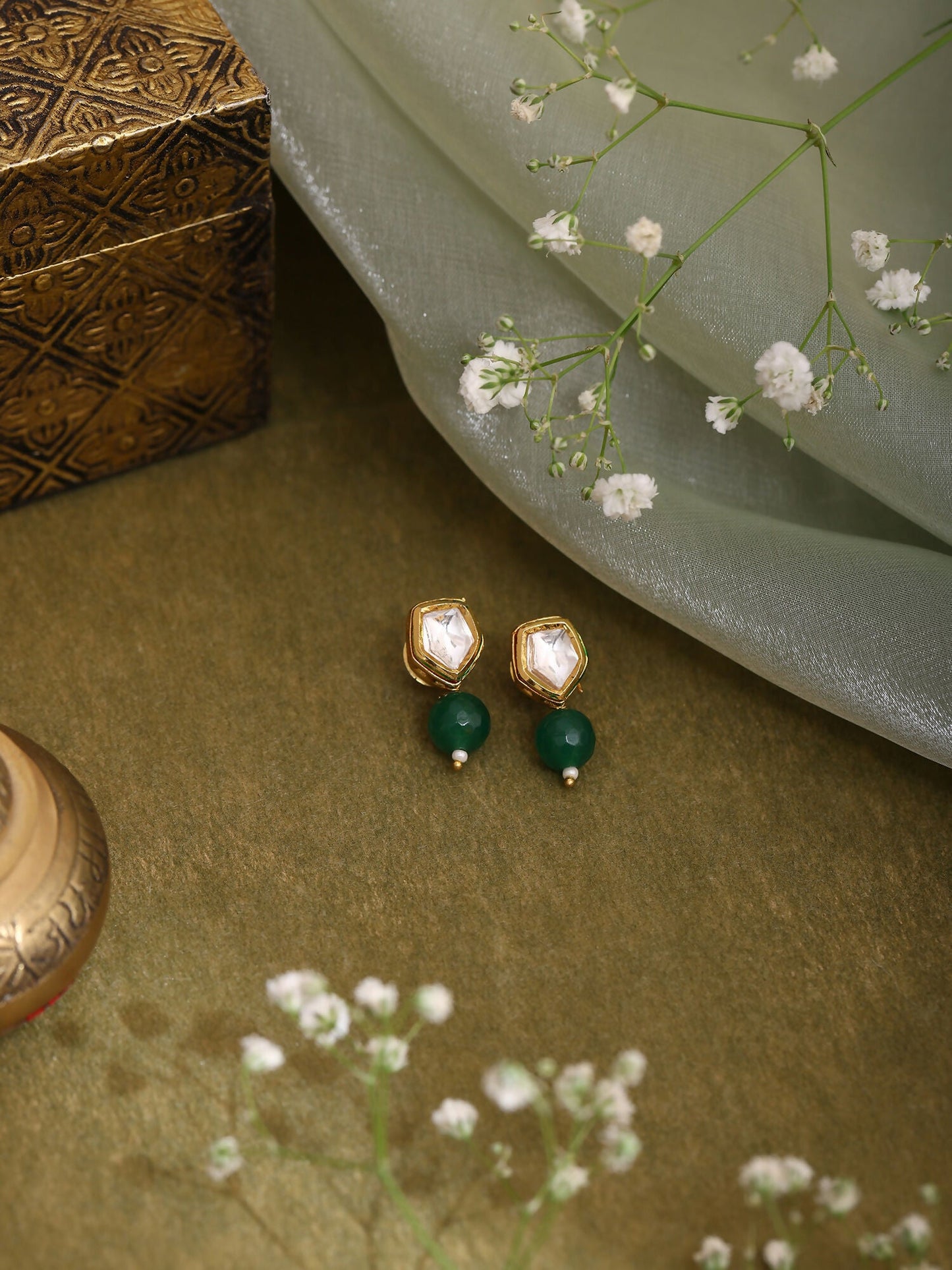Ruby Raang Green Kundan Studs