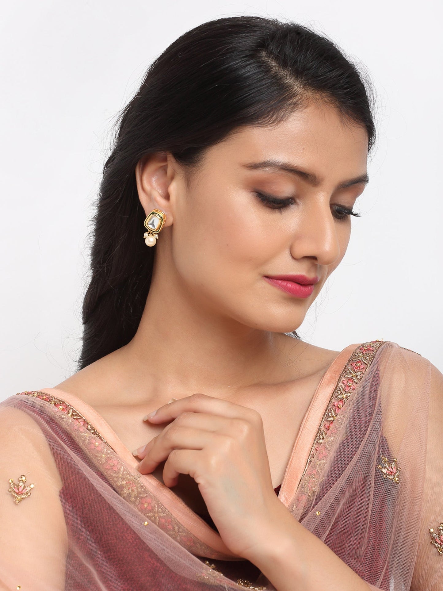 Stone Kundan Earrings - Ruby Raang