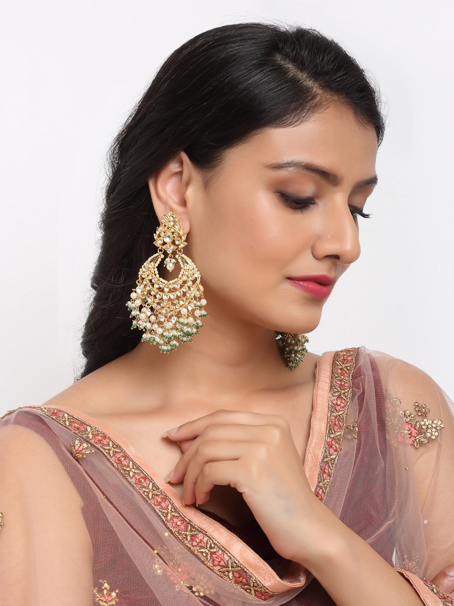 Kundan Stone Earrings - Ruby Raang