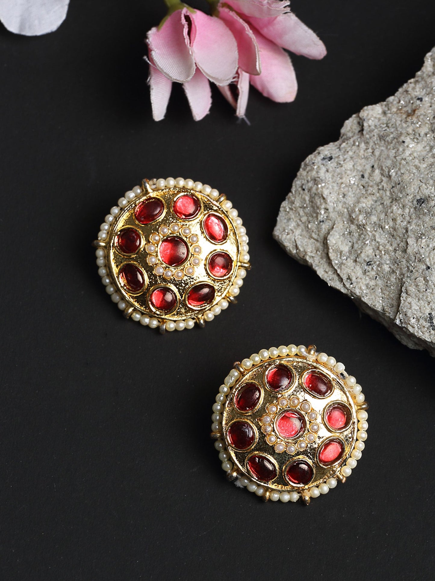 Kundan & Pearl Studs - Ruby Raang
