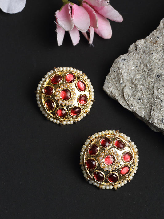 Kundan & Pearl Studs - Ruby Raang