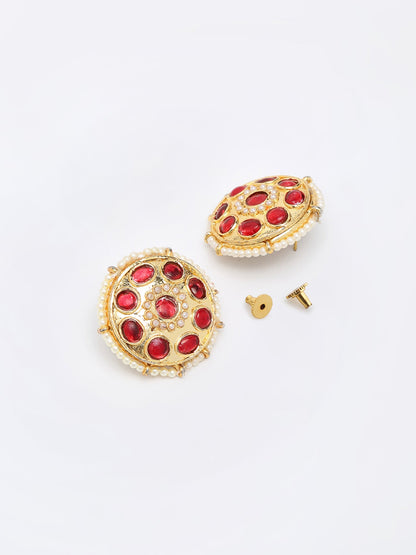 Kundan & Pearl Studs - Ruby Raang