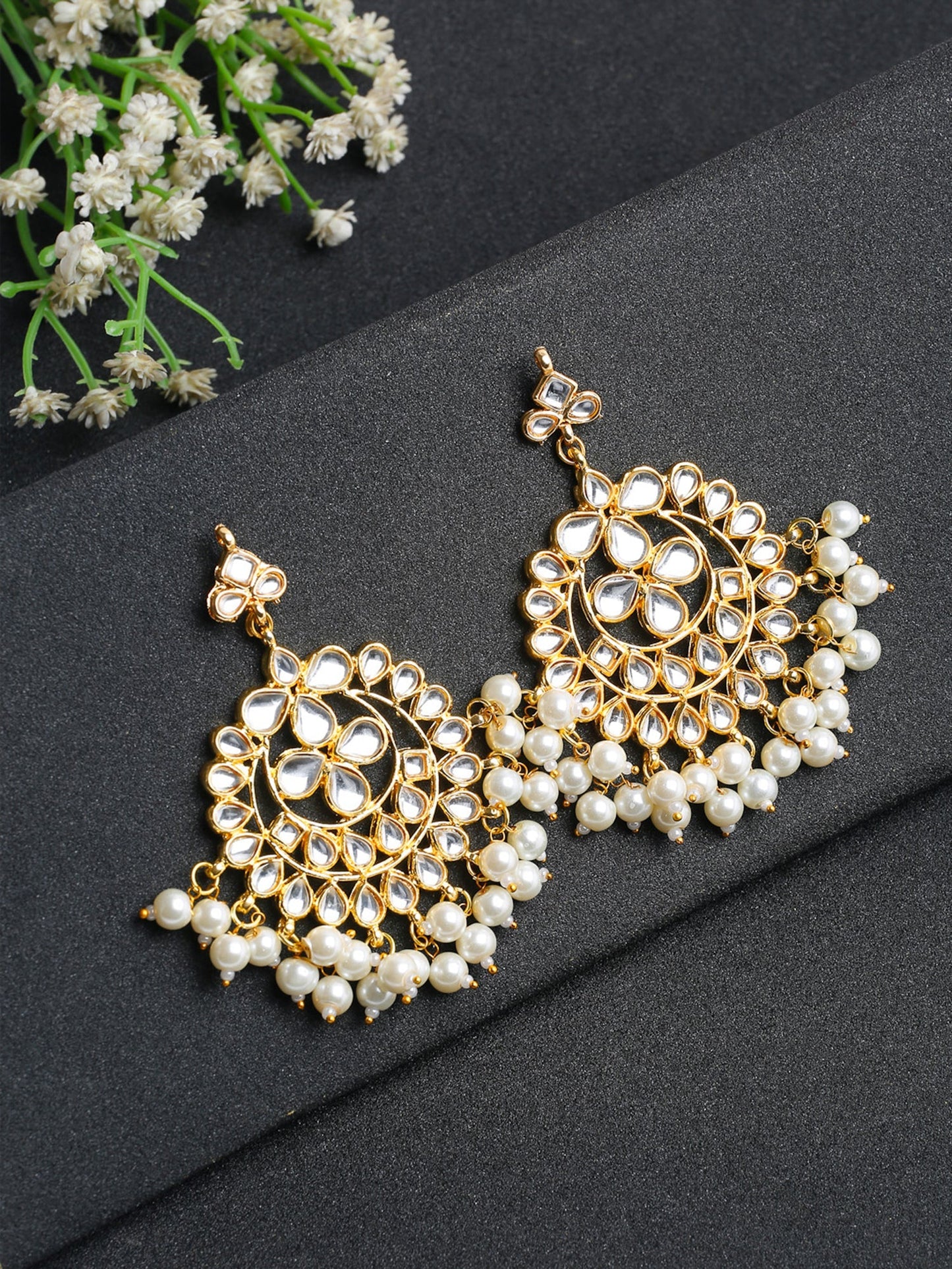 Kundan & Pearl Earrings - Ruby Raang