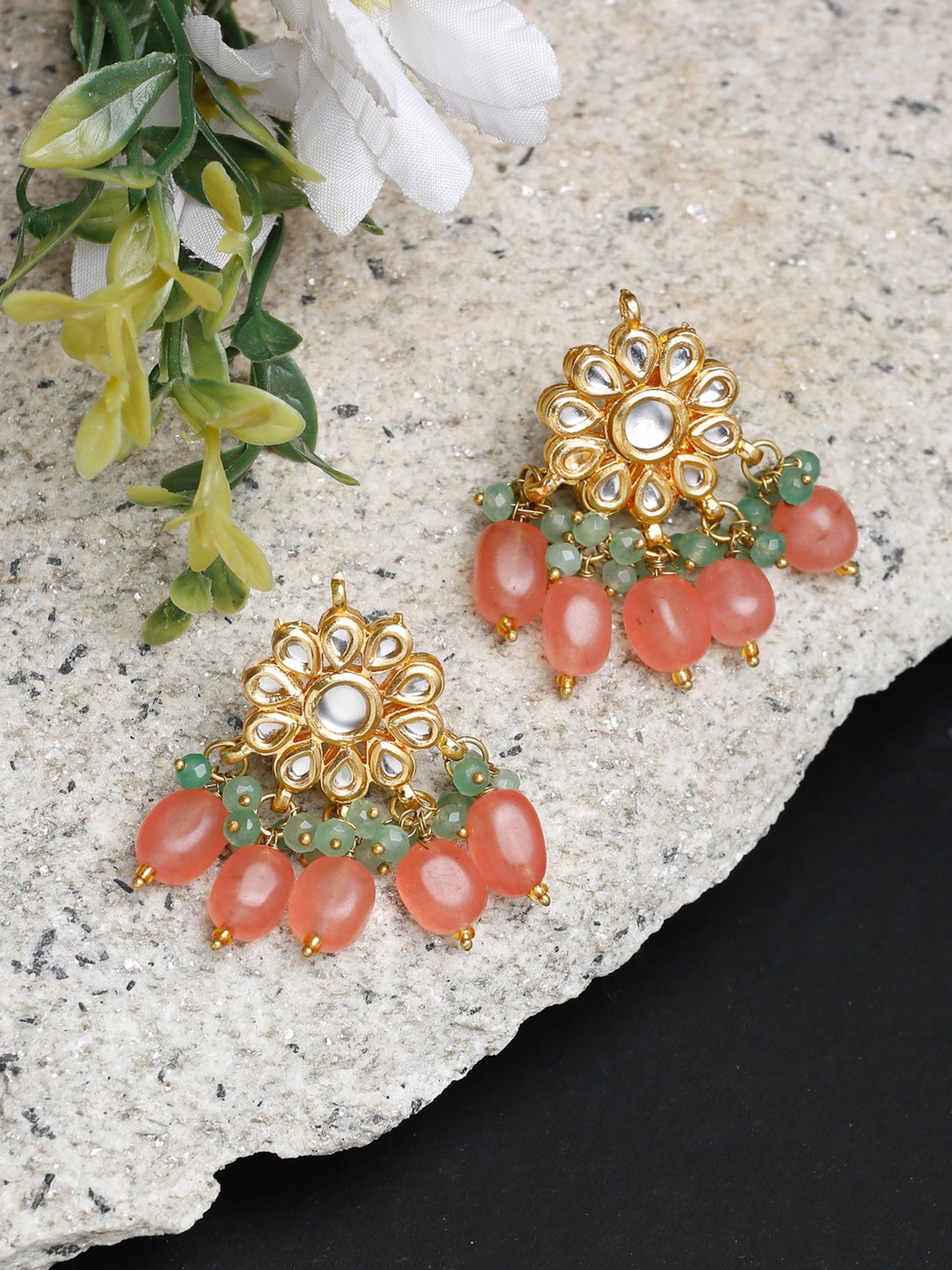 Stone Kundan Earrings - Ruby Raang