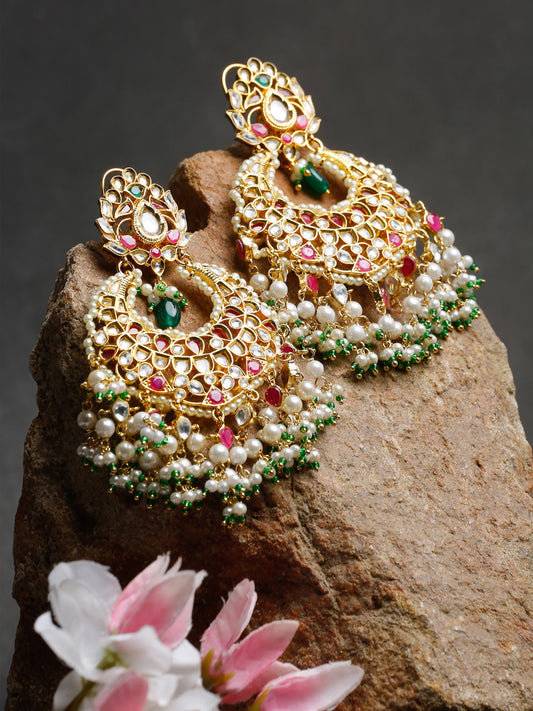Kundan Multi Stone Earrings - Ruby Raang