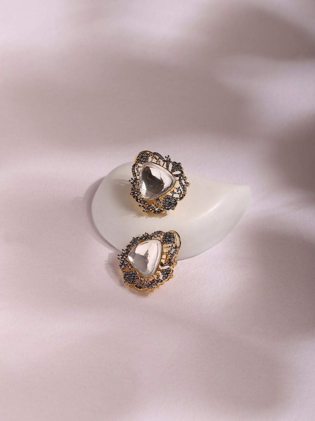 Oversized Kundan & Diamond Stone Earrings- Ruby Raang