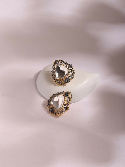 Oversized Kundan & Diamond Stone Earrings- Ruby Raang