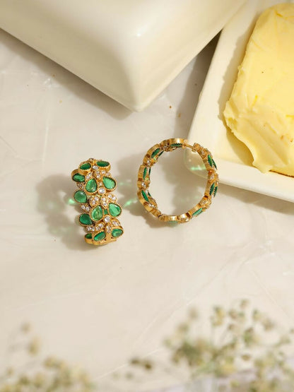 Women's Natural Green Stone with Moissanite Diamond earrings - Ruby Raang