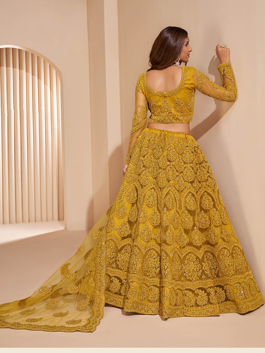 Myra Mustard Yellow Heavy Embroidered Designer Lehenga