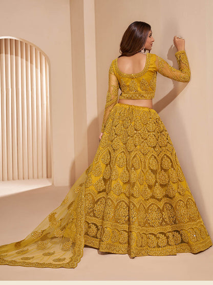 Myra Mustard Yellow Heavy Embroidered Designer Lehenga