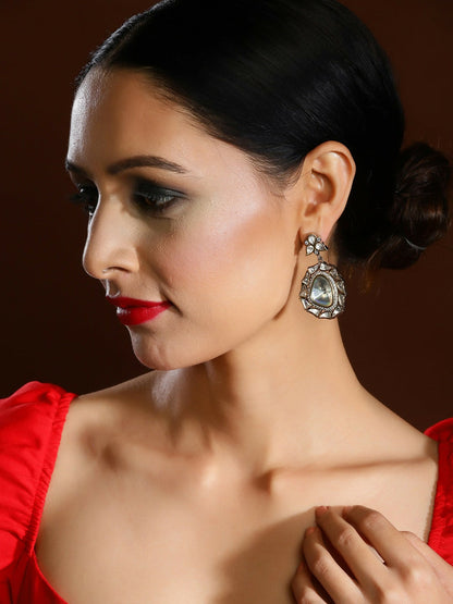 Silver Tone Moissanite Stone Earrings- Ruby Raang