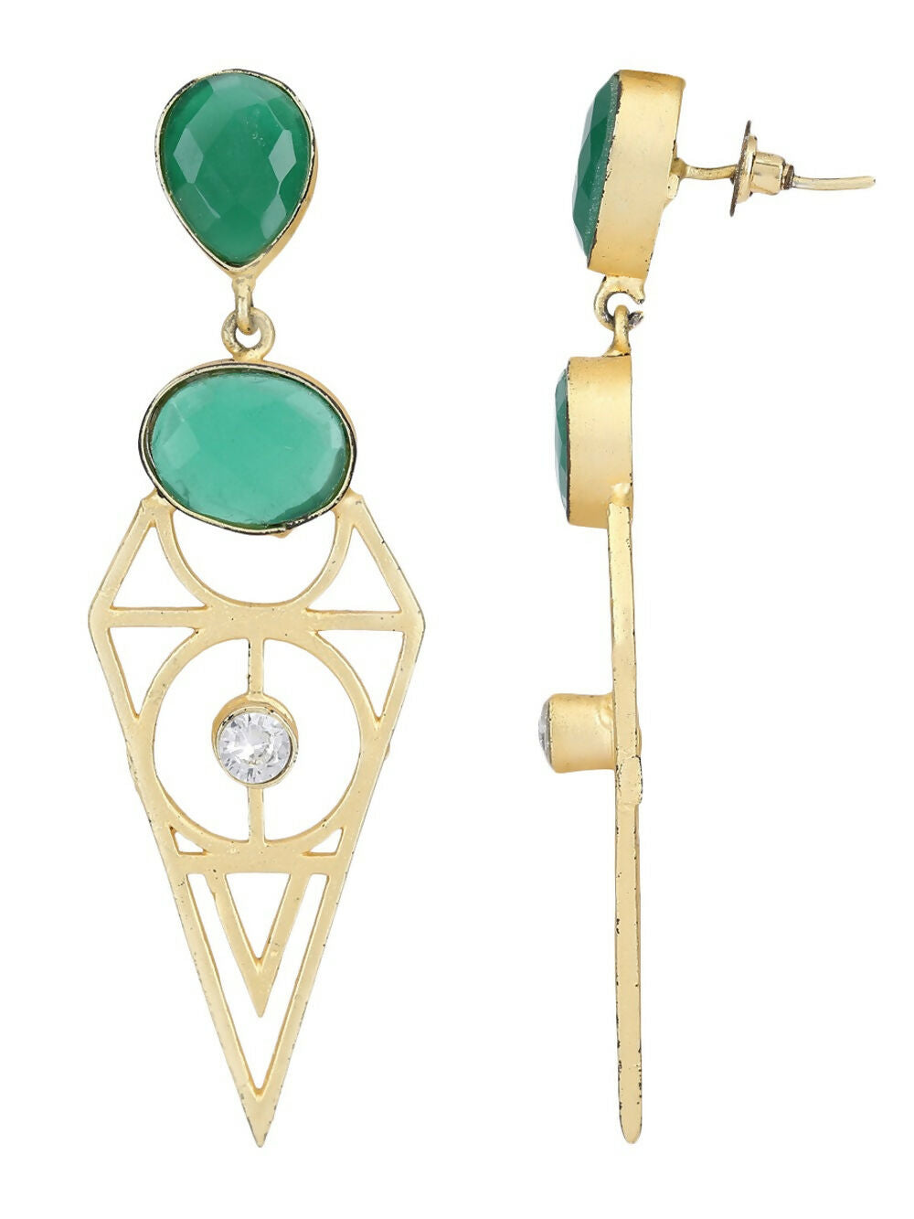 Joban Fashion Women Green Stone Matte Gold Earrings