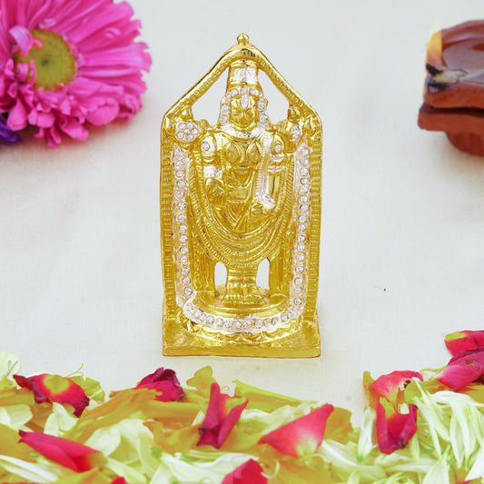 Estele Gold-Polished Lord Tirupati Balaji Idol Showpiece for Pooja Mandir/ Home Decorative
