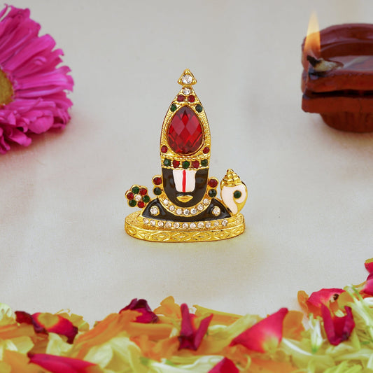Estele Gold-Polished Lord Tirupati Balaji Idol Showpiece for Pooja Mandir/ Home Decorative