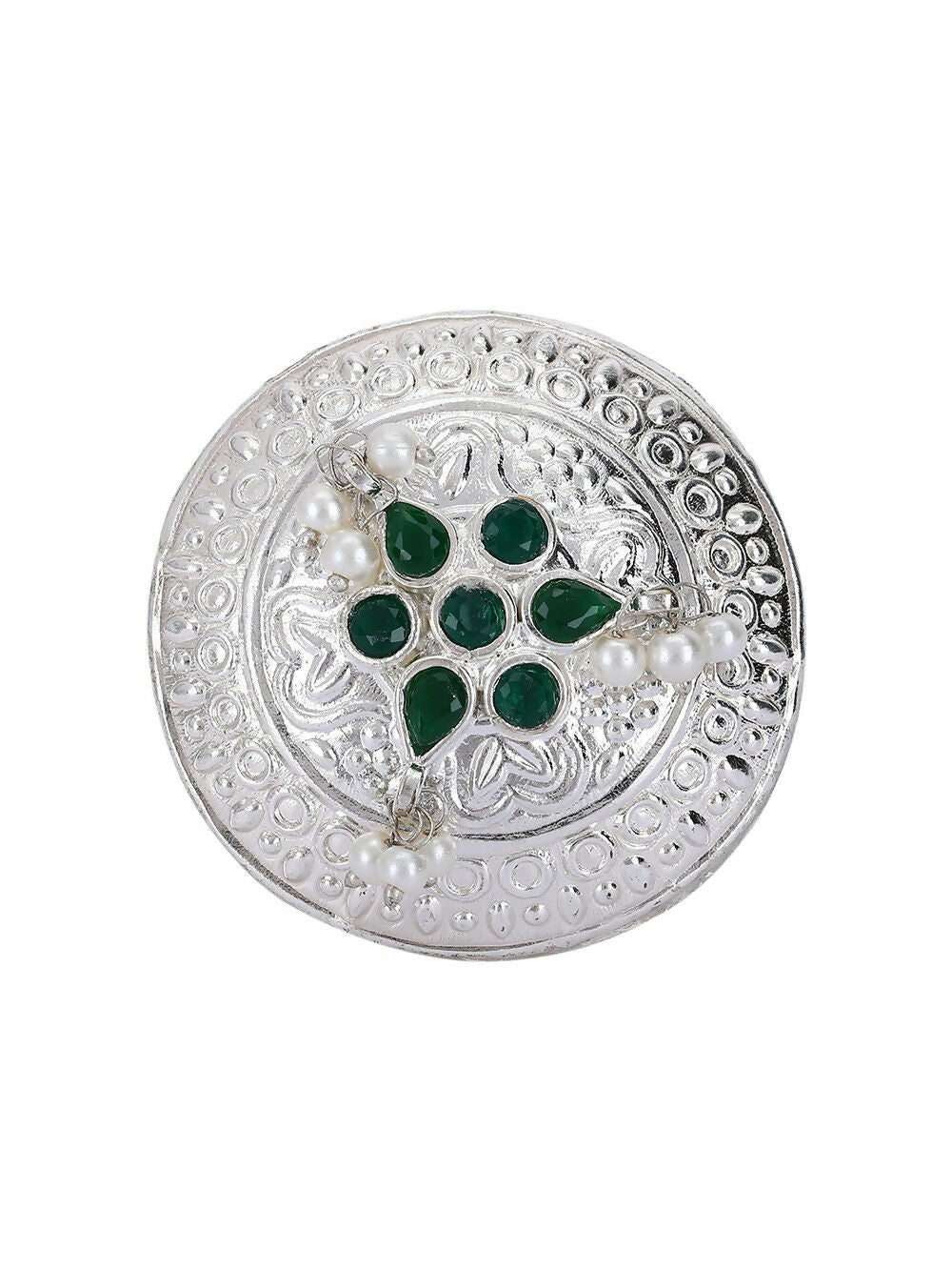 Joban Fashion Women Green Stone Silver Tone Ring