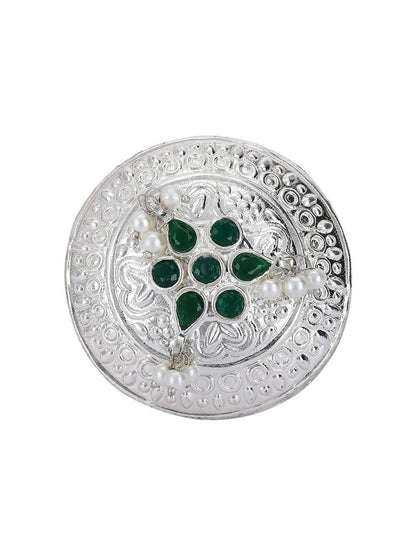 Joban Fashion Women Green Stone Silver Tone Ring