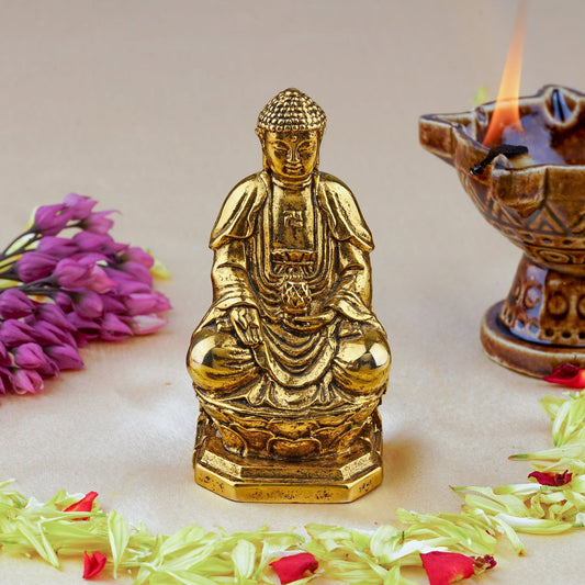 Estele Gold-Polished Antique Lord Gautam Buddha Meditating Idol statue for Home Decor/ work place