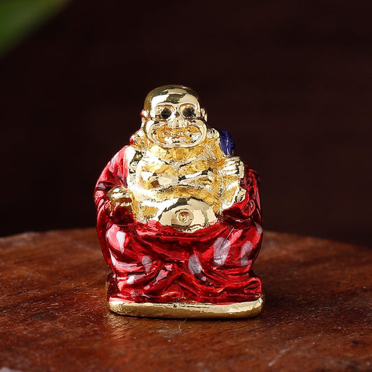 Estele Gold-Polished Laughing Buddha with Red Stone Type:Enamel Idol for Perfect Home and Office/Car Decors