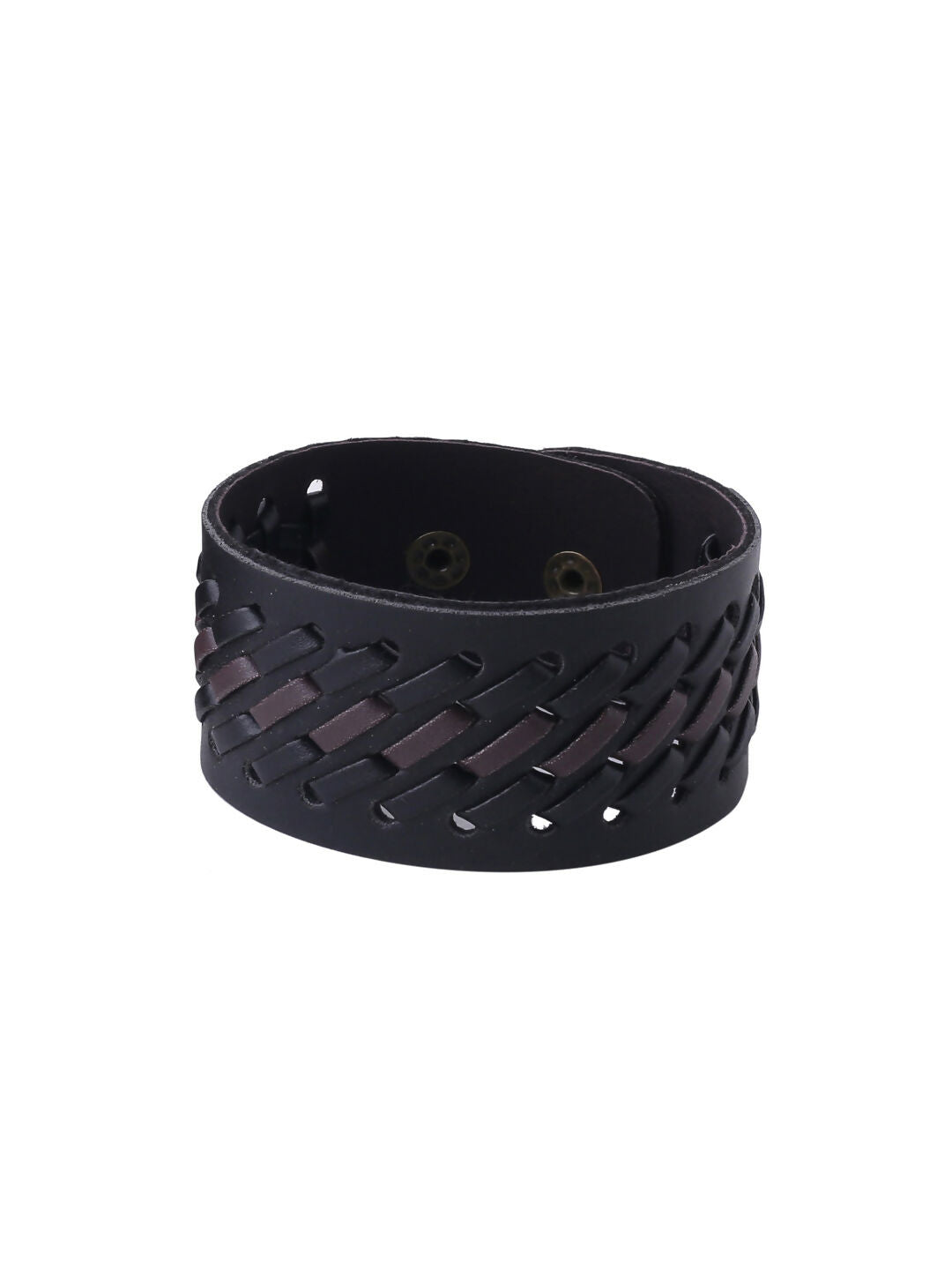 NVR Men's Set of 2 Black Leather Bracelet