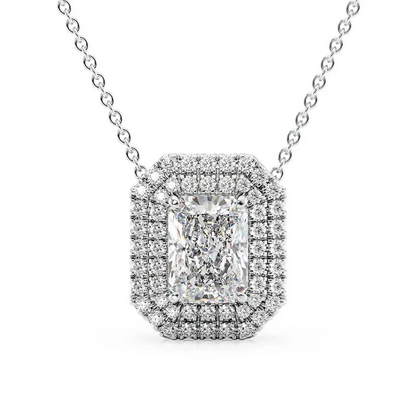 Cauer Elegant Radiant Moissanite Pendant Chain 14K Sterling Silver White Gold Plated