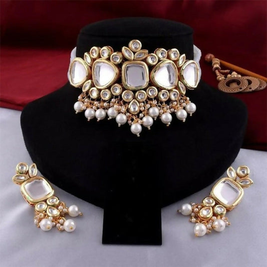 Joban Fashion White kundan work Necklace Set