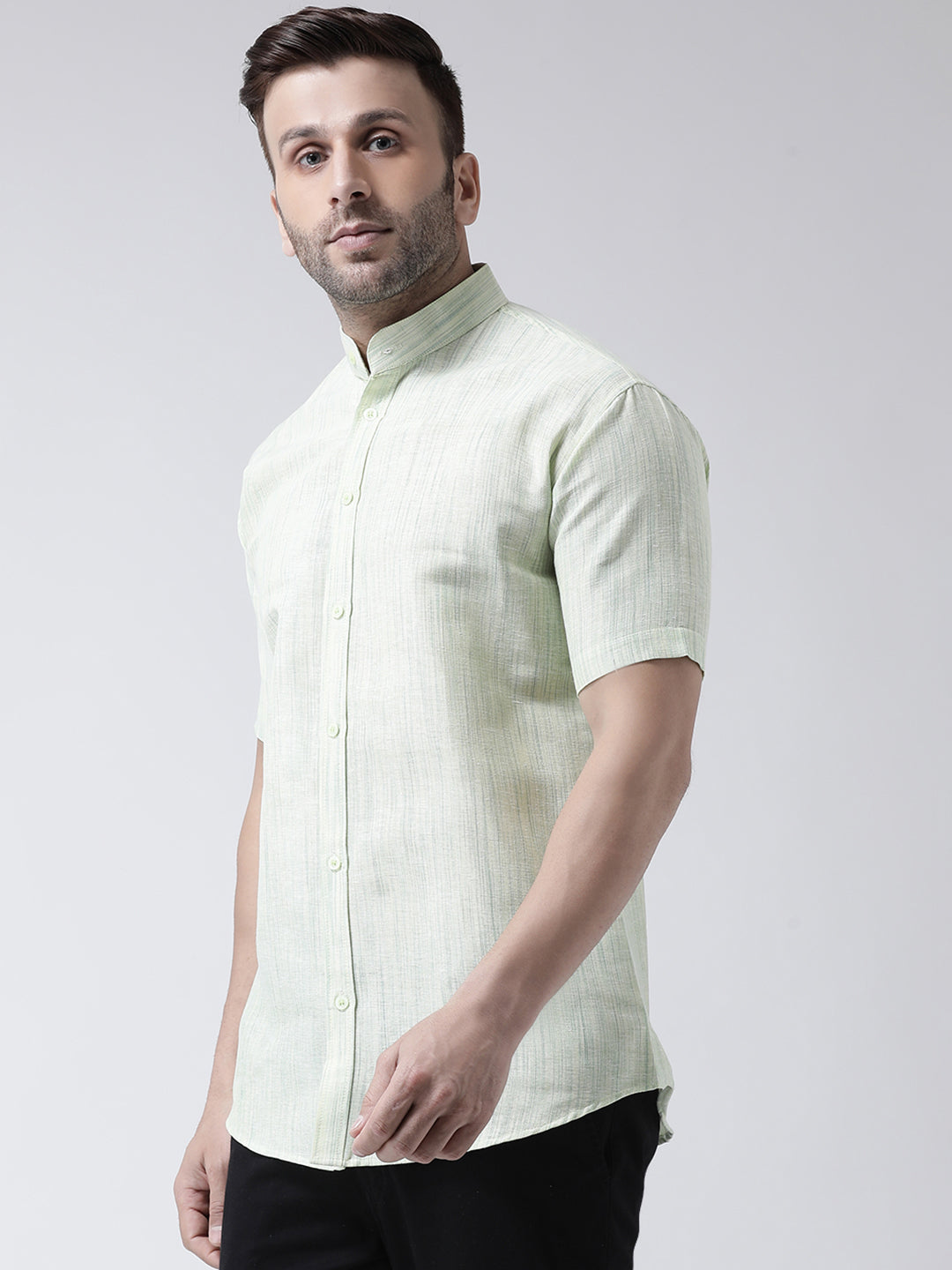 RIAG Green Men's Chinese Collar Half Sleeves Shirt