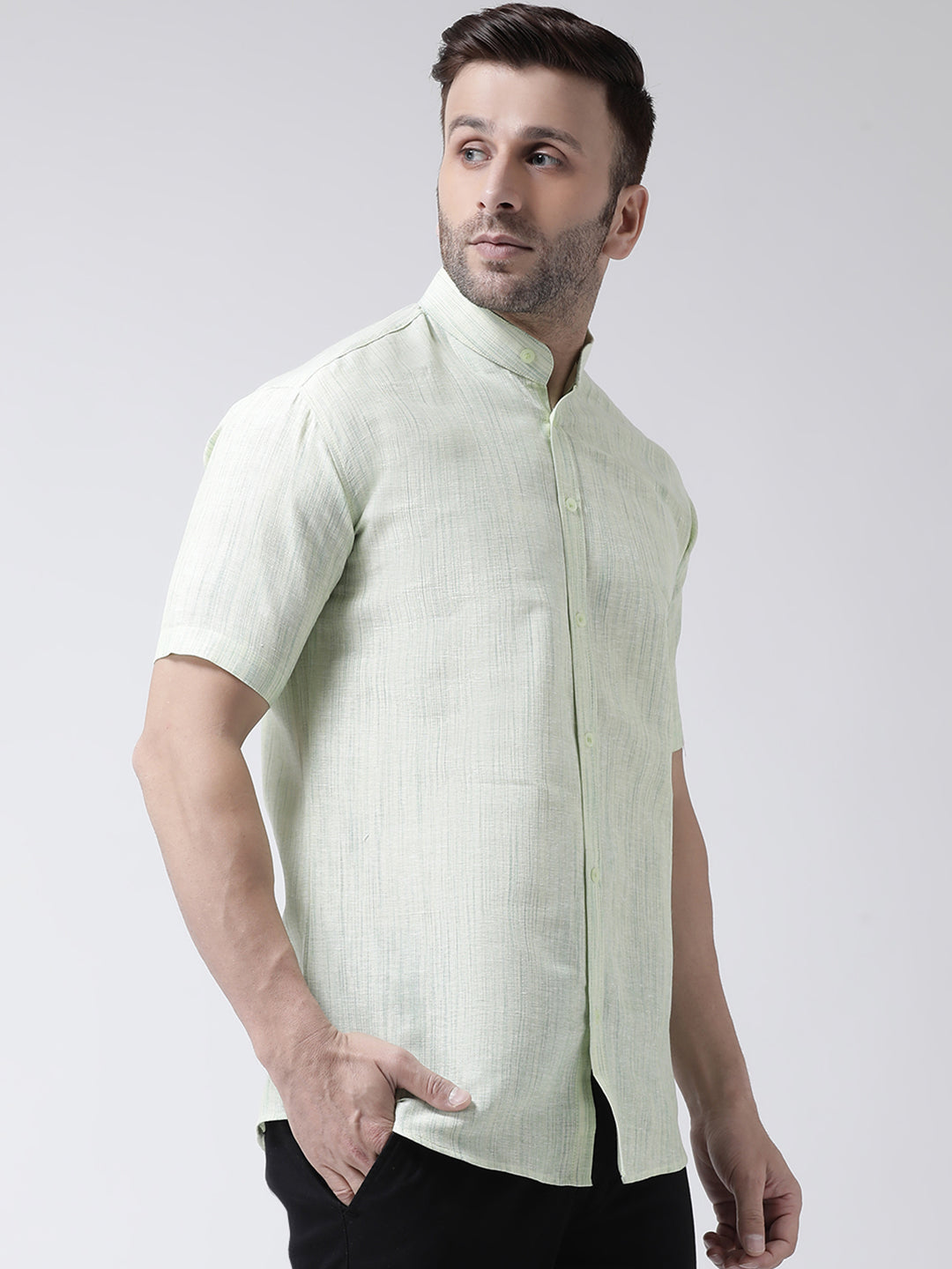 RIAG Green Men's Chinese Collar Half Sleeves Shirt
