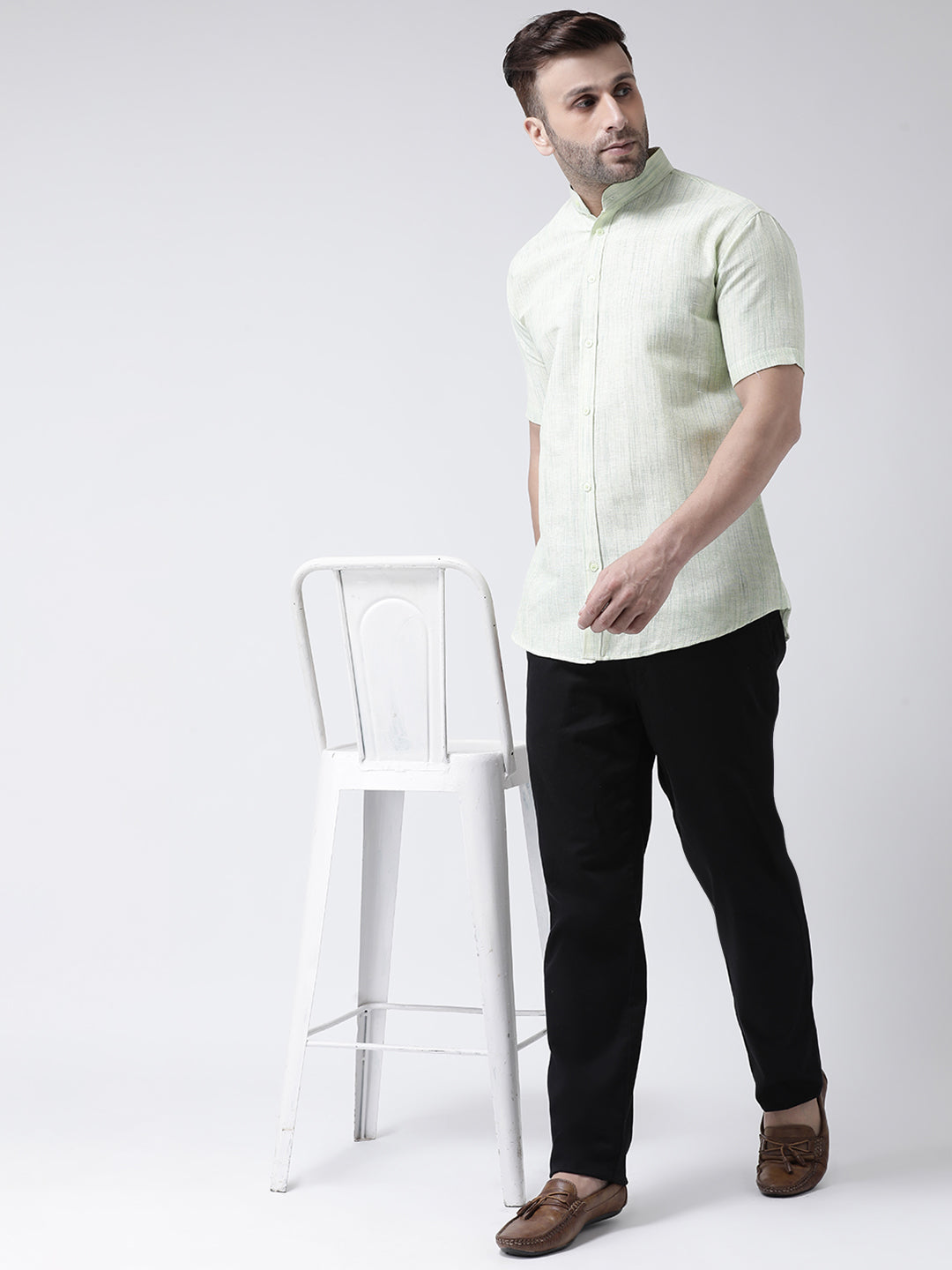 RIAG Green Men's Chinese Collar Half Sleeves Shirt