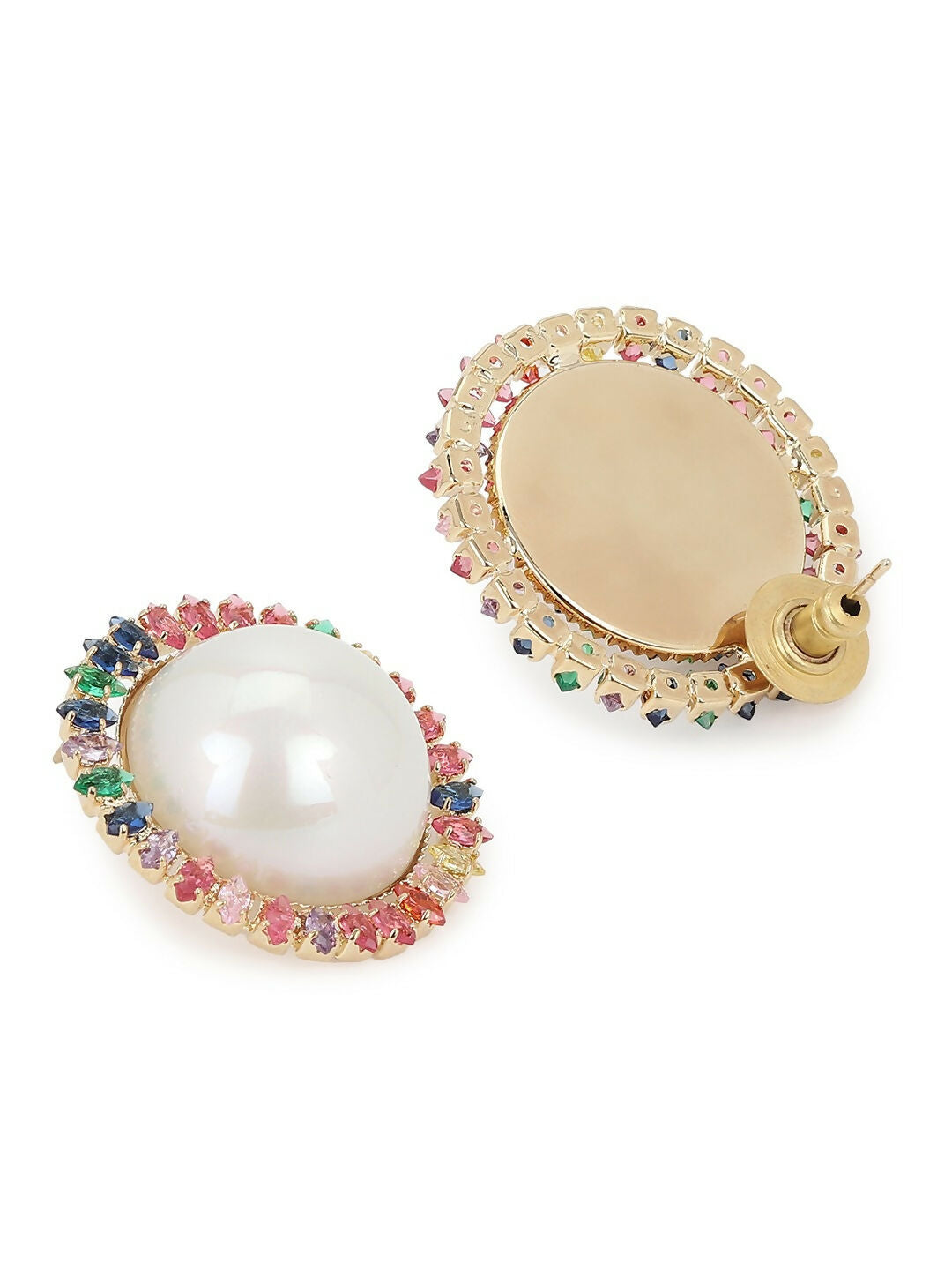 Pearl Studs with Multi Stones- Ruby Raang